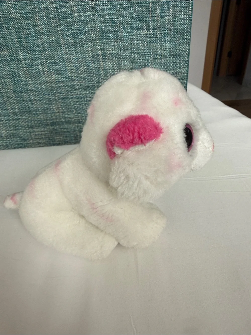Ty White Plush Small Pet with Pink Accents and Glitter Eyes